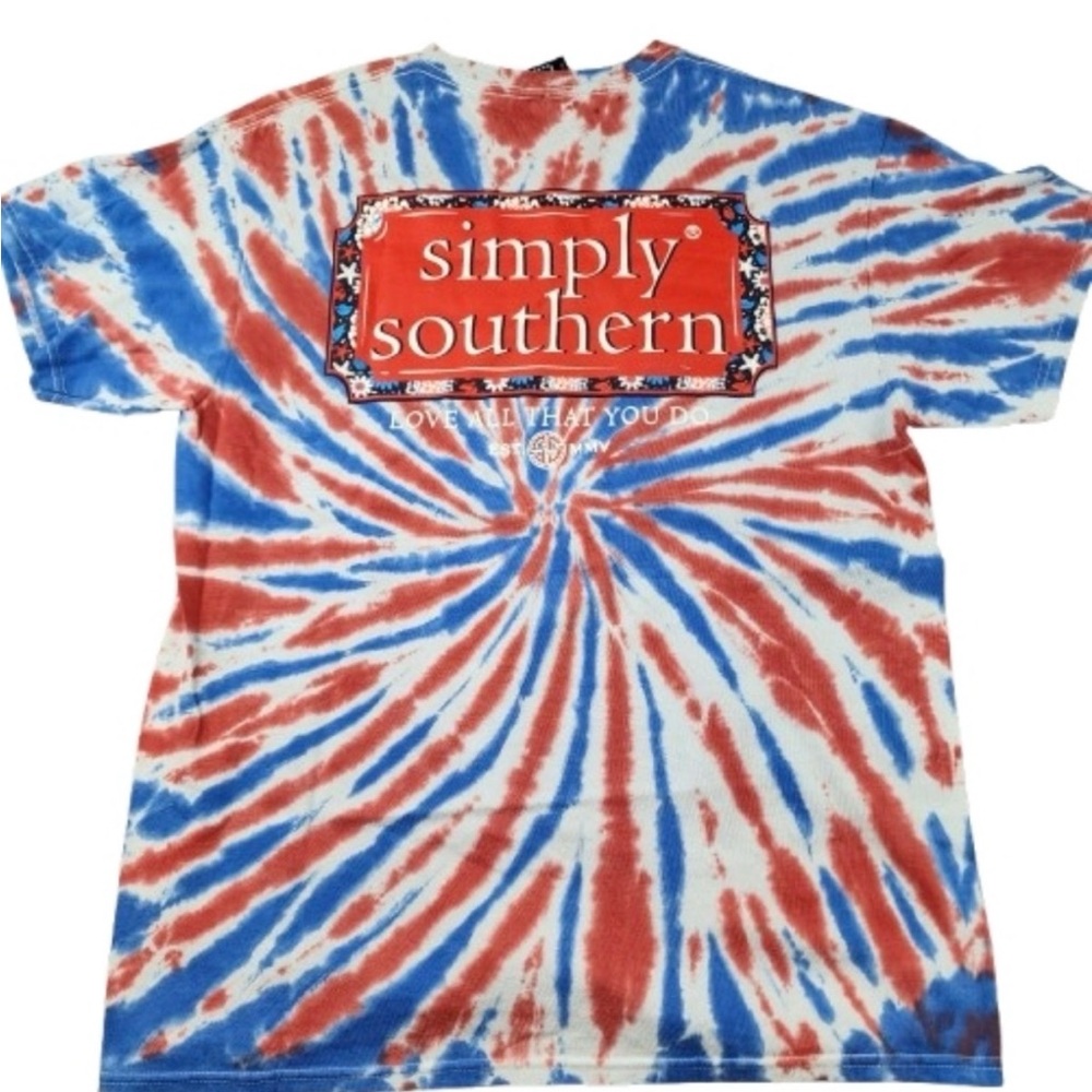 SALE🇺🇸Simply Southern Red, Blue & White Tie-Dye Logo Tee